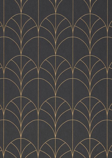 Rooms with dark colours convey a feeling of comfortable elegance and can provide some very exotic nuances. Glamorous exoticism is just one of the characteristics of this design wallpaper in the Art Deco style. The chocolaty slate grey background emphasises the shimmering yellow golden pattern. Art Deco Anaglypta Wallpaper, Art Deco Dark Grey Wallpaper, Art Deco Pattern Spots, Gray Art Deco Wallpaper, Art Deco Patterns Fabric, Modern Art Deco Colors, Art Deco Pattern Cardstock Papers, Art Deco Patterns Cardstock Papers, Lustre Wallpaper