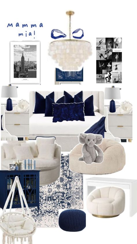 Navy Room Ideas, Navy Blue Room, Navy Room Decor, Black Room Decor, Room Wishlist, White Room Decor, Blue Bedroom Decor, Classy Bedroom, Dorm Room Inspiration