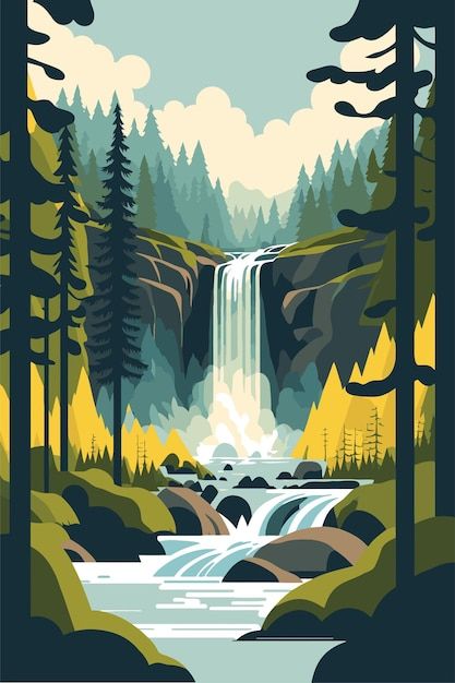 Page 3 | Waterfall Vectors & Illustrations for Free Download | Freepik Tropical Landscape Painting, Forest Themes, Waterfall Drawing, Waterfall Forest, Tropical Background, Jungle Wallpaper, Forest Nature, Wallpaper Free, Landscape Illustration