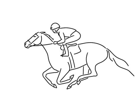 Jockey on racing horse vector simple lin... | Premium Vector #Freepik #vector #horse-race #derby #horse-rider #jockey Horse Racing Drawing, Horse Racing Illustration, Racehorse Drawing, Race Horse Drawing, Horse Rider Tattoo, Horse Racing Tattoo, Race Horse Tattoo, Race Drawings, Horse Running Drawing