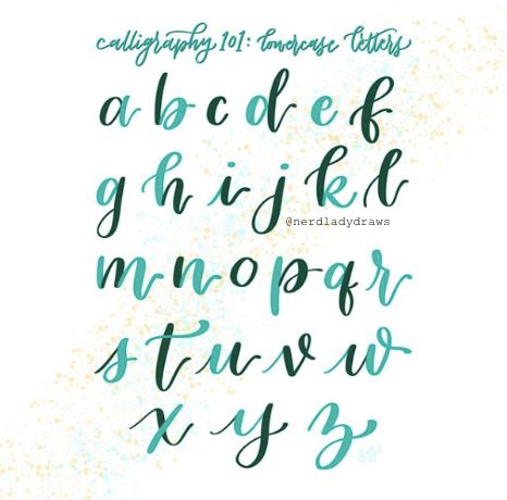 Calligraphy 101: Lowercase Letters - Each color shows a different stroke. Remember that calligraphy is different from cursive because YOU PICK UP YOUR PEN!   Tip from Swapna @nerdladydraws | thenerdlady.com Asthetic Handwriting Letters, Calligraphy Name Aditi, Calligraphy Names Handwriting, N Calligraphy Letter, Cursive Alphabet Calligraphy, Capital Letters Calligraphy, Cursive Calligraphy Alphabet, Cursive N, Calligraphy Lowercase