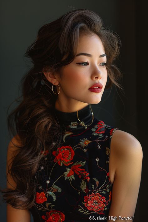 40 Must-Try Asian Hairstyles That Elevate Your Look Asian Hair Updo, Asian Wedding Hair, Curled Wedding Hair, Bride Hair Down, Asian Bridal Hair, Asian Hairstyles, Hollywood Curls, Facial Structure, Side Swept Curls