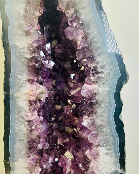 Elevate your space with white light, love, beauty and great energy with this beautiful Large Amethyst X Calcite Inclusions. This is a gorgeous piece with great color & nicely polished sides. Rich purple amethyst points are surrounded by jasper in blue green tones. I love how the Amethyst portal pulls you in! This will make a great addition to any space. Raw beauty & great energy. Amethyst is a stone of spiritual protection and purification. It is a Wind element stone that stimulates ... Wind Element, Amethyst Point, Spiritual Protection, Rich Purple, Raw Beauty, Green Tones, Purple Amethyst, White Light, Portal