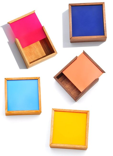 Desk Organizers Colored Plexiglass, Colorful Storage, Storage Idea, Color Chip, Handmade Box, Smart Living, Desk Organizers, Color Box, Objects Design