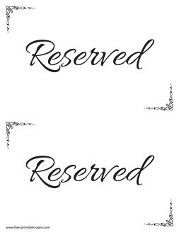 Download this printable reserved sign template that can be used to mark reserved chairs or tables at a ceremony. Reserved sign for wedding. Reserved Table Signs Printable Free, Reserved Signs For Tables, Fountain Wedding, Reserved Wedding Signs, Printable Signs Free, Free Wedding Planner Printables, Reserved Table Signs, Floral Frog, Banquet Decor