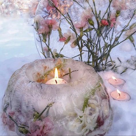 St Brigid's Day Aesthetic | Imbolc | February 1st | Winter | whiteroselights1717 Ice Lanterns, Wicca Holidays, Flowers Carnations, Ice Candle, St Brigid, Material Flowers, Frozen Ice, Day Aesthetic, February 1st