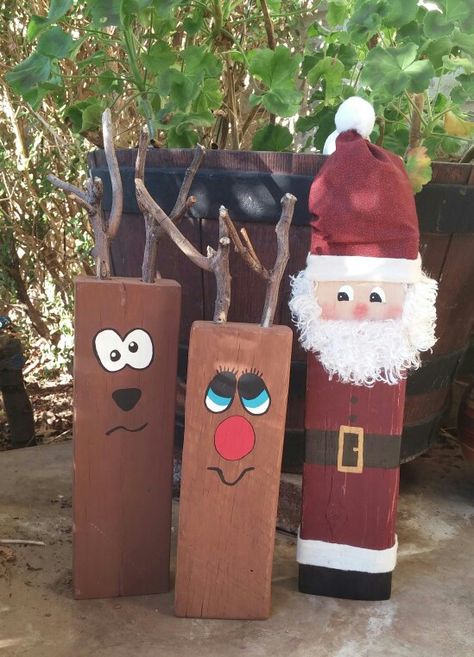 Santa and reindeer 2x4 2x4 Santa, Wooden Santa Crafts, 2x4 Wood Crafts, 4x4 Santa, Santa Wood Crafts, Christmas 2x4 Wood Crafts, 4x4 Wood Crafts, 2x4 Crafts, 2x4 Wood