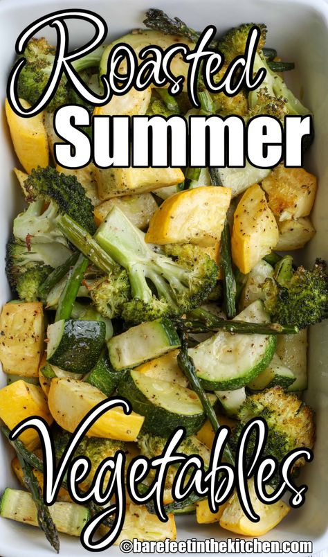 Roasted Broccoli and Asparagus with Summer Squash Vegetables To Roast, Roasted Zucchini And Squash, Roast Frozen Broccoli, Roasted Summer Vegetables, Roasted Summer Squash, Grilled Squash, Roasted Veggies In Oven, Summer Squash Recipes, Broccoli And Potatoes