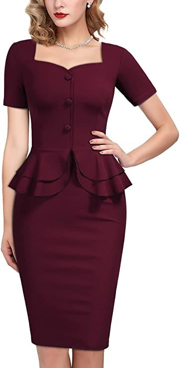 Neckline Styles For Women, Women’s Vintage Outfits, Uniform Dress Styles For Work, Peplum Dress Formal, Dress Styles Women, Dress Suit For Women, Womans Dresses, Women 1940s, Dress Necklines