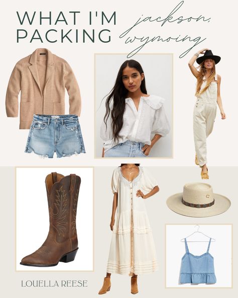 Headed to Jackson Hole Wyoming in the summer? Click through for a Jackson Hole Wyoming packing list including the top three must have items. Wyoming Packing List Fall, Wyoming Travel Outfit, Jackson Hole Wyoming Fall Outfits Women, Wyoming Style Women, Jackson Hole Fashion, Wyoming Outfit Spring, Wyoming Vacation Outfits, Outfits For Yellowstone Summer, Jacksonhole Wyoming Summer