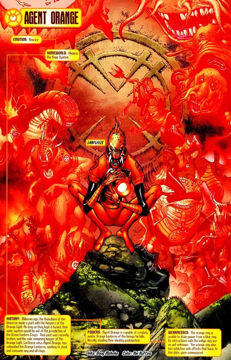 Larfleeze & the Orange Lantern Corp Orange Lantern Corps, Orange Lantern, Orange Lanterns, Lantern Corps, Agent Orange, Green Lantern Corps, Comic Villains, Dc Villains, Arte Dc Comics