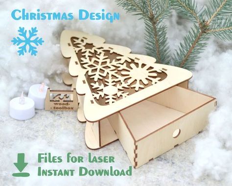 Laser Cut Christmas Ideas Wood Laser Ideas, Laser Cut Box, Tree Box, Laser Cut Wood Crafts, Laser Files, Laser Engraved Ideas, Wooden Christmas Tree, Wooden Christmas Trees, File Box