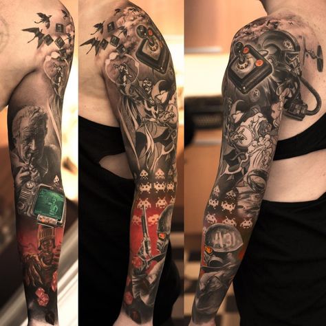 full sleeve gamer tattoo ideas for men Forearm Sleeve Tattoo, Inked Guys, Gary Taylor, Video Game Tattoos, Tattoo Sites, Forever Tattoo, Gamer Tattoos, Tattoos Mandala, Forearm Sleeve