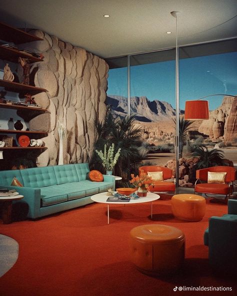 Aesthetic Red Room, 70s Interior Design Mid Century Modern, 60s Apartment, 70s Interior Design Retro, 70s Living Room, Vintage Palm Springs, 60s Interior, 70s Interior Design, Vintage Interior Decor