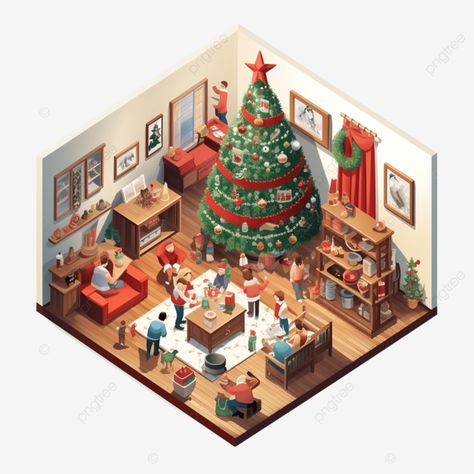 isometric illustration of a family celebrating christmas in home christmas interior merry christma Christmas Home Illustration, Christmas Isometric, Isometric Drawing, Background Designs, Isometric Illustration, Christmas Interiors, Celebrating Christmas, Transparent Image, Merry Christmas Png