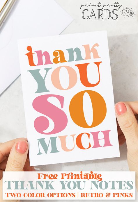 Free Retro Thank You Card Printables in Two Color Schemes Free Printable Note Cards, Free Printable Thank You Cards, Thank You Card Examples, Greeting Cards For Teachers, Printable Thank You Notes, Thank You Template, Teacher Appreciation Printables, Thank You Printable, Teacher Appreciation Cards