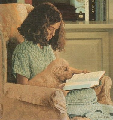 Reading, Reading A Book, A Dog, A Book, A Woman