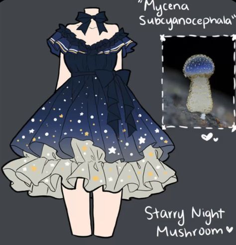 Credit to: Mochipan Character Clothing Ideas, Mushroom Outfits, Mushroom Outfit, Mushroom Dress, Outfit Drawing, Artistic Fashion, Clothing Sketches, Art Outfits, Dress Design Drawing