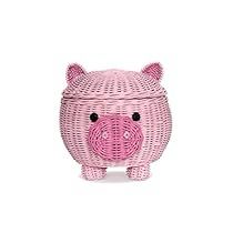 Pig Nursery, Storage Basket With Lid, Seagrass Storage Baskets, Storage Baskets With Lids, Pink Basket, Cute Piggy, Pig Stuff, Rattan Storage, Pig Decor