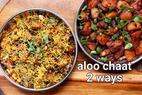 Chaat Street Food, Indian Chaat Recipes, Delhi Chaat, Aloo Chaat Recipe, Potato Chaat, Veg Starter Recipes, Hebbars Kitchen, Chats Recipe, Chilli Potato