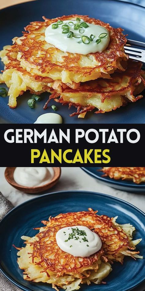 Ingredients: 2 large eggs 1/4 cup all-purpose flour 1/4 teaspoon baking powder 1/2 teaspoon salt 1/4 teaspoon ground black pepper 6 medium potatoes, peeled and shredded 1/2 cup finely chopped onion 1/4 cup vegetable oil for frying #pancakes #easyrecipes #camilarecipes Potato Pancake Recipe Shredded, Potato Pancake Recipe, Induction Recipes, German Potato Pancakes, Potatoe Pancake Recipe, Potato Pancake, Thanksgiving Breakfast, German Potato, German Potatoes