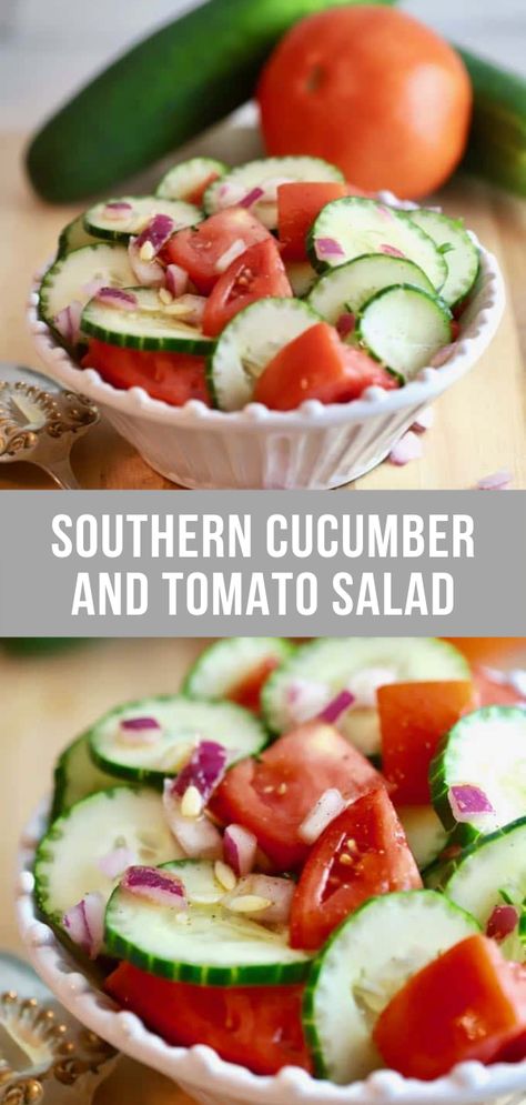 Southern Salad, Cucumber Salad Vinegar, Cucumbers And Tomatoes, Cucumber And Tomato Salad, Tomatoes Dinner, Tomatoes Salad, Cucumber And Tomato, Autumn Salad Recipes, Southern Dinner