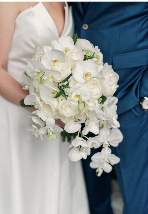 White Orchid and Rose Bridal Bouquet White Rose And Orchid Bridal Bouquet, Orchid Rose Bouquet Wedding, Rose And Orchid Bouquet, Orchid Bridal Bouquets, White Rose Bridal Bouquet, Heather Wedding, Orchid Bouquet Wedding, Teardrop Bouquet, Weddings Idea