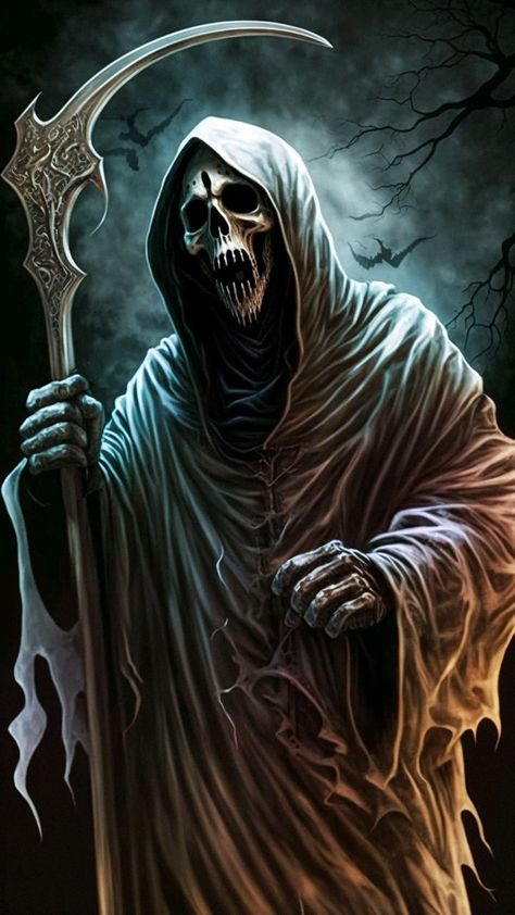 Grim Reaper Images, Reaper Drawing, Evil Skull Tattoo, Arte Zombie, Grim Reaper Tattoo, Grim Reaper Art, Logo Game, Dark Art Photography, Skull Art Drawing