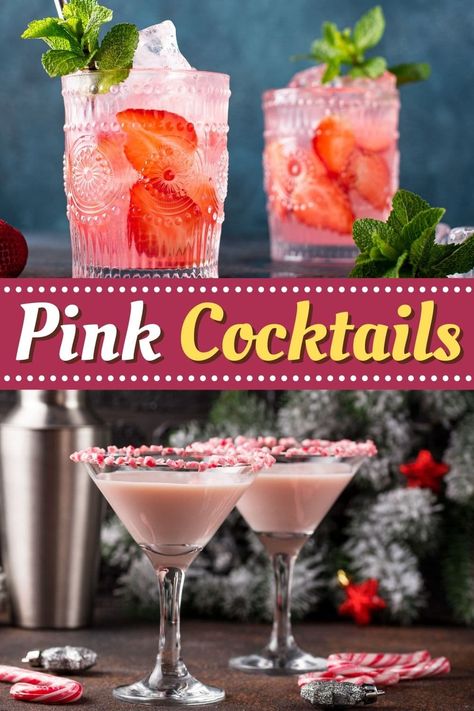 These pink cocktails couldn't be any prettier! From a cosmopolitan to a pink lady to a pink bikini cocktail, these boozy drinks are such a treat. Pink Cosmopolitan Drink, Drink Name Ideas, Sierra Mist, Wine Mixed Drinks, Christmas Drinks Alcohol, Shots Shots Shots, Cranberry Juice Cocktail, Vodka Lemonade, Cocktails And Mocktails