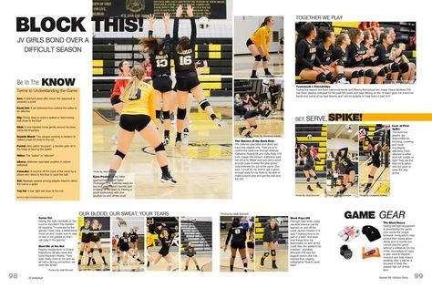 Yearbook Sports Spreads, Newspaper Design Inspiration, School Magazine Ideas, Senior Scrapbook Ideas, Teaching Yearbook, Yearbook Class, Yearbook Staff, Sports Volleyball, Yearbook Spreads