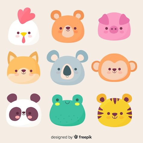 Cute Animal Faces, Doodles Kawaii, Kawaii Characters, Cute Nursery, Cute Animal Illustration, Nursery Wall Stickers, Character Collection, Kawaii Doodles, Kawaii Animals