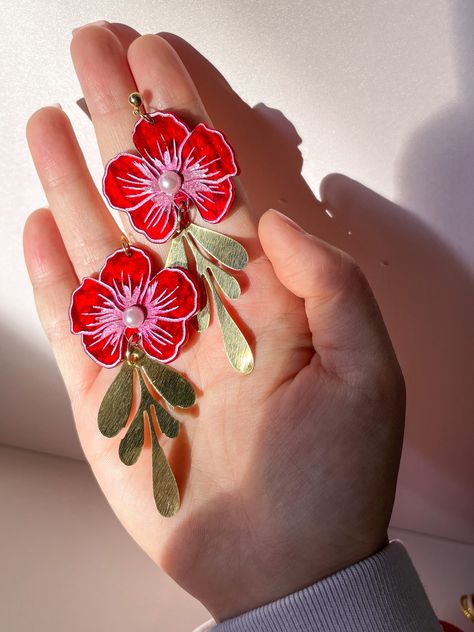 Flower of Luck//statement Earring//acrylic Earring - Etsy Westlake Village, Acrylic Earring, Statement Earring, Diy Schmuck, Acrylic Earrings, Cute Jewelry, Jewelry Inspiration, Statement Earrings, Brooches