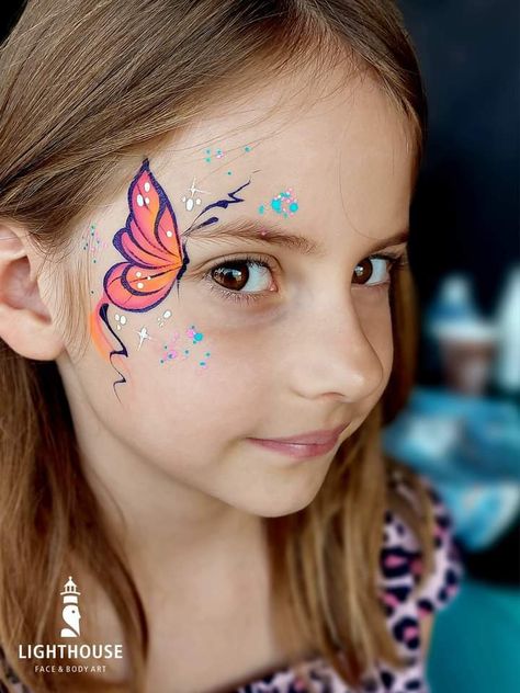 Butterfly Facepainting Kids Easy, Butterfly Makeup For Kids, Simple Butterfly Face Paint, Face Painting Butterfly, Cosmic Makeup, Butterfly Face Painting, Face Painting Flowers, Butterfly Face Paint, Butterfly Makeup