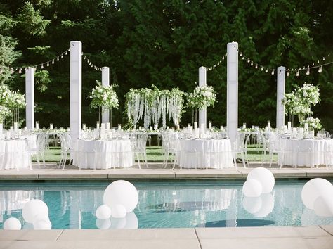 Poolside Reception, Pool Wedding Decorations, Pool Wedding, Inside Weddings, Event Production, Wedding Inside, Outdoor Reception, Creative Event, Outdoor Wedding Decorations