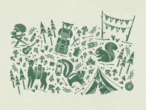 Spear Illustration, Campsite Illustration, Summer Camp Illustration, Camp Branding, Camp Postcard, Camp Illustration, Camp Festival, Camping Illustration, Camping Graphic