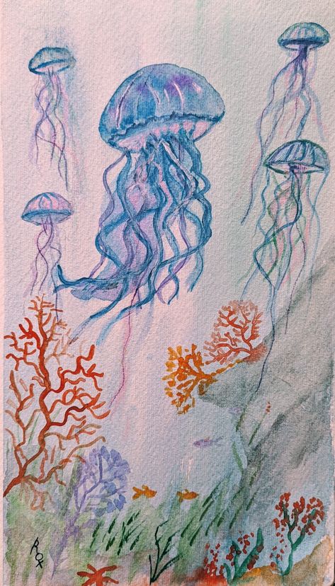 Jellyfish Painting, Jellyfish Art, Desain Signage, Seni Cat Air, Cute Doodles Drawings, Cute Doodle Art, Arte Sketchbook, Doodle Art Designs, Watercolor Drawing