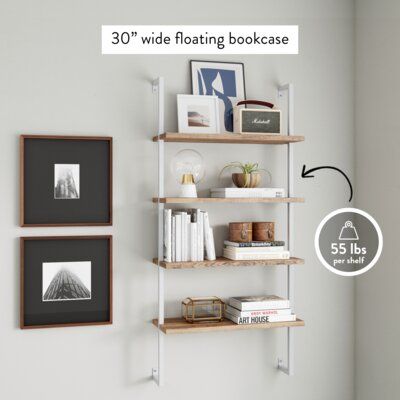 George Oliver Dawud 64" H x 30" W Metal Ladder Bookcase | Wayfair Pipe Ladder, Industrial Modern Bedroom, Bedroom Bookshelves, 4 Shelf Bookcase, Floating Bookshelf, Ladder Storage, Wall Mounted Bookshelves, Support Pour Plante, Metal Bookcase