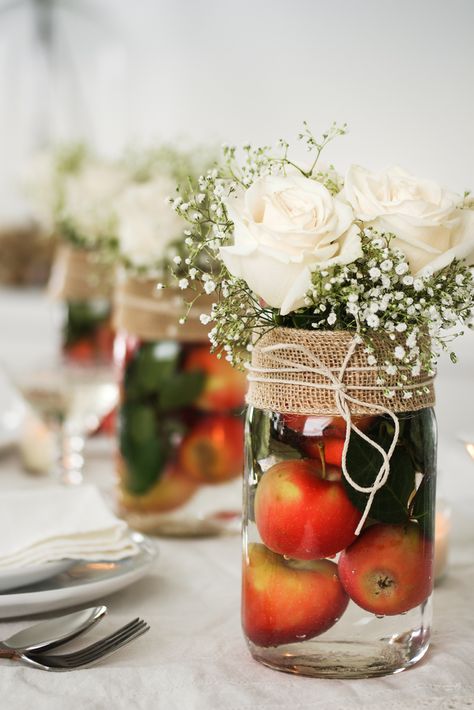 Apples Table Decor, Apple Theme Centerpieces, Apple Theme Wedding, Fall Apple Centerpieces, Fall Centerpieces For Party, Fall Apple Centerpieces For Table, Apple Theme Bridal Shower Ideas, Fall Apple Table Decor, Apple Shower Theme