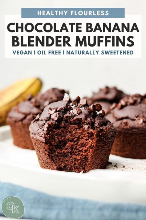 Healthy Chocolate Banana Blender Muffins | Vegan + Gluten Free Healthy Chocolate Muffins, Healthy Chocolate Banana, Healthy Cakes, Mediterranean Breakfast, Blender Muffins, Muffins Vegan, Starch Solution, Chocolate Banana Muffins, Dairy Free Chocolate Chips