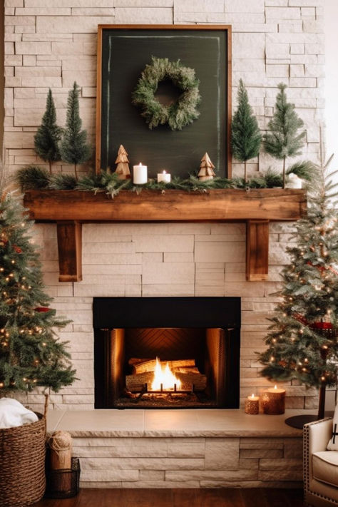 40+ Rustic Farmhouse Christmas Mantel Ideas for a Cozy Fireplace Setting Boho Christmas Mantle Ideas, Farmhouse Style Fireplace Ideas, Christmas Fireplace Mantels Farmhouse, Rustic Christmas Mantel Decor, Decorating Fireplace Mantel Christmas, Diy Christmas Mantle Decor Ideas, Christmas Fireplace Mantle Ideas, Christmas Mantle Ideas Fireplaces, Stone Fireplace Christmas Decor