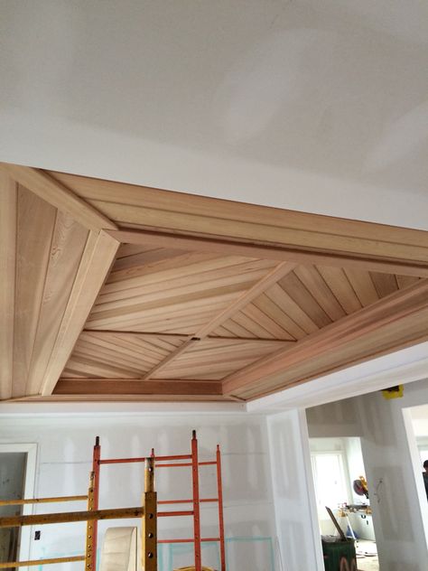 Another view of my design for my dining room Plywood Ceiling Design, Wooden Sealing Design Roof Hall, Wooden Ceiling Design Living Room, Modern Wooden False Ceiling, Wooden Fall Ceiling, Wooden False Ceiling Design For Dining, Wood And Gypsum Ceiling, False Ceiling With Wooden Work, Drop Ceiling Makeover