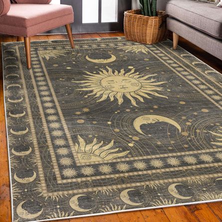 Rustic Bohemian Rug, Cute Carpets Rugs, Mixed Furniture Living Room, Cute Carpets Bedrooms, Whimsigoth Rug, Witchy Rugs, Boho Area Rugs In Living Room, Cute Rugs For Bedrooms Aesthetic, Dream House Decor Living Room