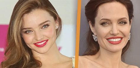 Miranda Kerr’s short midface and Angelina Jolie’s long midface. Kerr has a more feminine and neotneous face due to her midface length, while Jolie has a more masculine and adult face due to her midface length. A longer midface doesn’t look bad, but it is less youthful and gears your face towards low trust beauty. More Feminine, Miranda Kerr, Angelina Jolie, Makeup Inspo, Vanity, Drop Earrings, Makeup, Beauty, Quick Saves