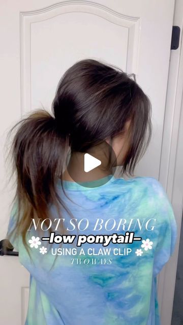 Amelia Gaerte on Instagram: "SAVE for later and follow for more 🫶  👉2 simple ways, using a flower claw clip, to make your low ponytail super cute and not boring!   Tag me if you try it so I can see!! 😘   Comment HAIR for a 🔗 to this claw clip! Great quality and it comes in a 2 pack 👌   #lowponytail #hairhack #clawclip #hairstyletutorials #hairtipsandtricks #hairtutorialvideo #cutehairstyle #ponytailhairstyles #easyhairstyle #quickhairstyle #simplehairstyle" Messy Claw Clip Ponytail, Claw Clip Ponytail, Flower Claw Clip, Low Ponytail Hairstyles, Men's Haircut, Short Hair Older Women, Hair Videos Tutorials, Easter Hairstyles, Quick Hairstyles