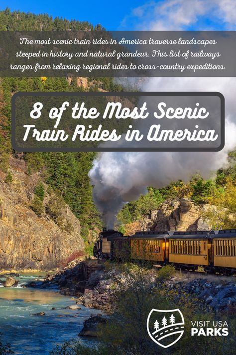 8 of the Most Scenic Train Rides in America Usa Train Trips, Us Train Trips, Canada Train Trip, Train Trips Across America, Best Train Rides In The Us, Train Vacations America, Train Trips In The Us, Train Rides In America, Train Travel Usa