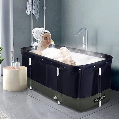 Amazon.com: SEAAN Portable Bathtub, Portable Bathtub for Adults, Ice Bath Foldable Bathtub with Lids and Thick Insulation Foam to Keep Temperature（Dark Blue） : Home & Kitchen Foldable Bathtub, Portable Bathtub, Standing Bathtub, Steam Sauna, Portable Shower, Ice Baths, Soaking Bathtubs, Foam Insulation, Bathtub Accessories