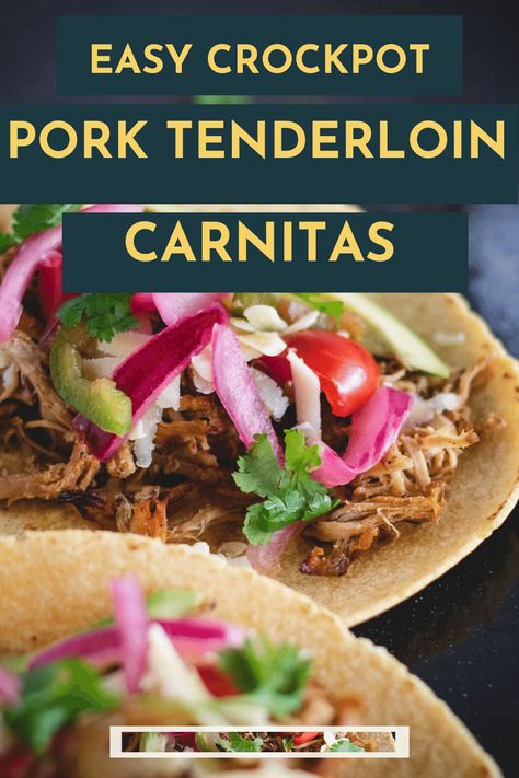 Juicy, crispy shredded pork tenderloin carnitas to use in healthy, delicious pulled pork tacos made in a crock pot then oven broiled for ultimate flavor. It's low-carb, Whole30, Keto and fits most diets with half the calories of regular pulled pork! via @Feasting Not Fasting Crock Pot Pork Tenderloin Carnitas, Crock Pot Pork Loin Carnitas, Pulled Pork Street Tacos Crock Pot, Pork Tenderloin Tacos In Crockpot, Pork Tenderloin Shredded Crock Pot, Pork Tenderloin Keto Recipes In Crockpot, Crockpot Pork Loin Carnitas, Pork Loin Crock Pot Carnitas, Pulled Pork Carnitas Crock Pot