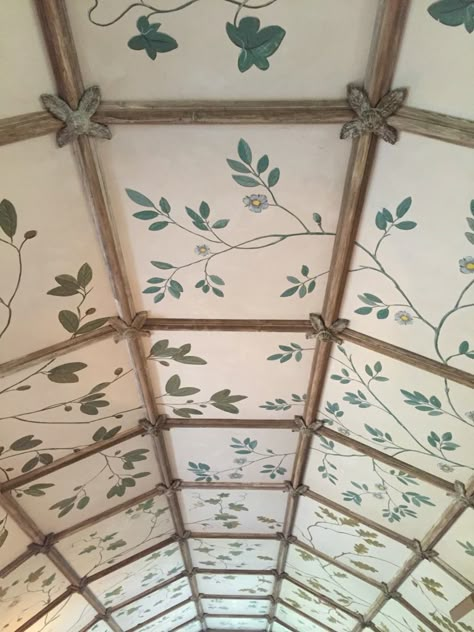 Gorgeous painted ceiling with leaves and vines Decorated Ceiling, Painted Ceilings, Ceiling Painting, Ceiling Murals, Wallpaper Ceiling, House Gardens, Ceiling Panels, Painted Ceiling, Ceiling Design