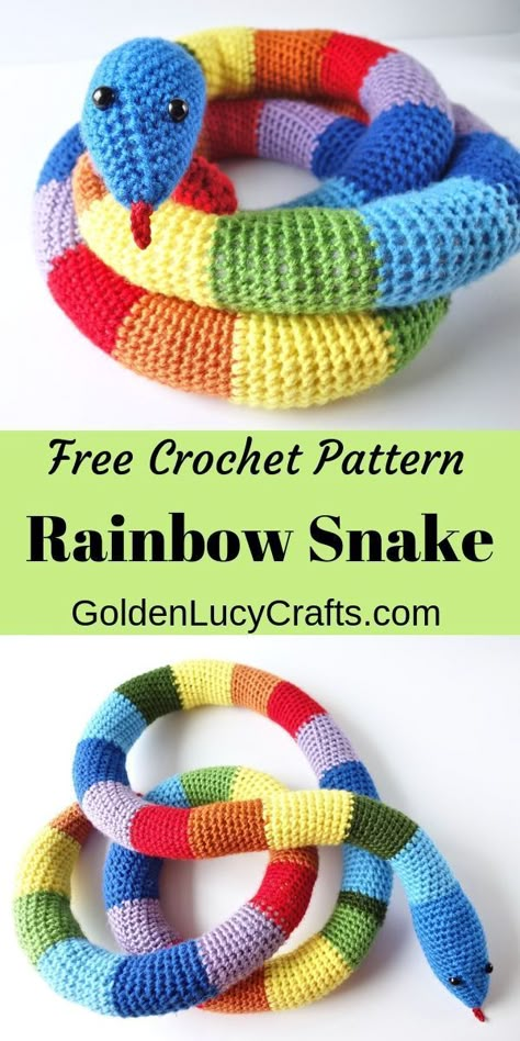 Make this cute crochet snake for your child! Easy and fun crochet project! Crochet toy snake, free pattern, amigurumi crochet snake, #crochetsnake #crochet, #crochetpattern Crochet Snake Tongue, Crochet Learning Toys, Snake Crochet, Crochet Snake, Rainbow Snake, Free Pattern Crochet, Crochet Rainbow, Crochet Toys Free, Confection Au Crochet