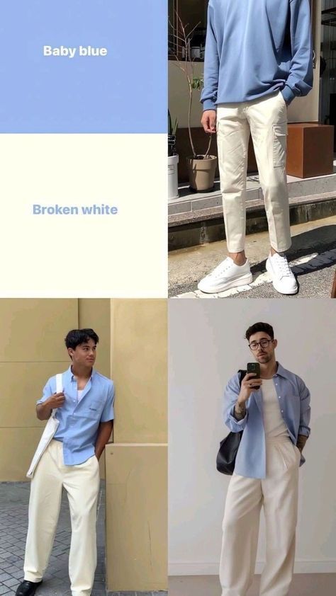 Colour Combinations Outfit Men, Good Outfit Color Combos, Blue And Beige Outfit Men, Combo Outfit Men, Men Color Combination Outfits, Baby Blue And White Outfit, Color Combinations For Clothes For Men, Mens Formal Outfits Color Combos, Colour Combination For Men